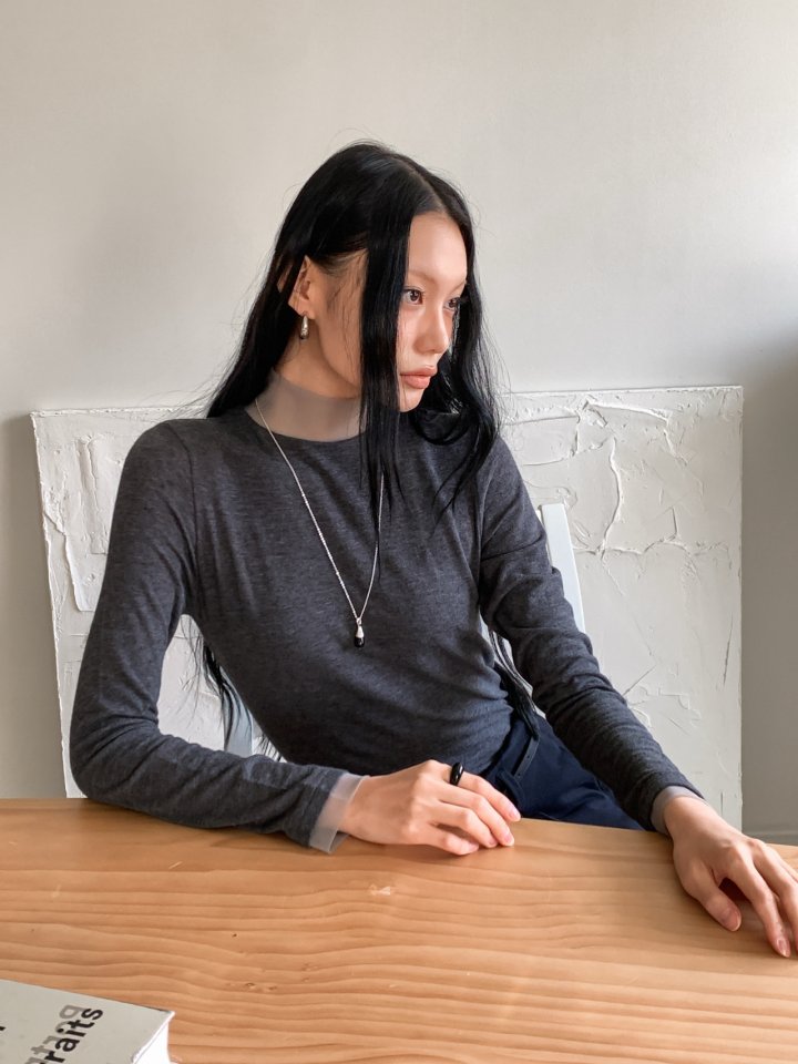 Foundation - Korean Women Fashion - #womensfashion - Chuer Mesh Organza Turtleneck Tee - 7