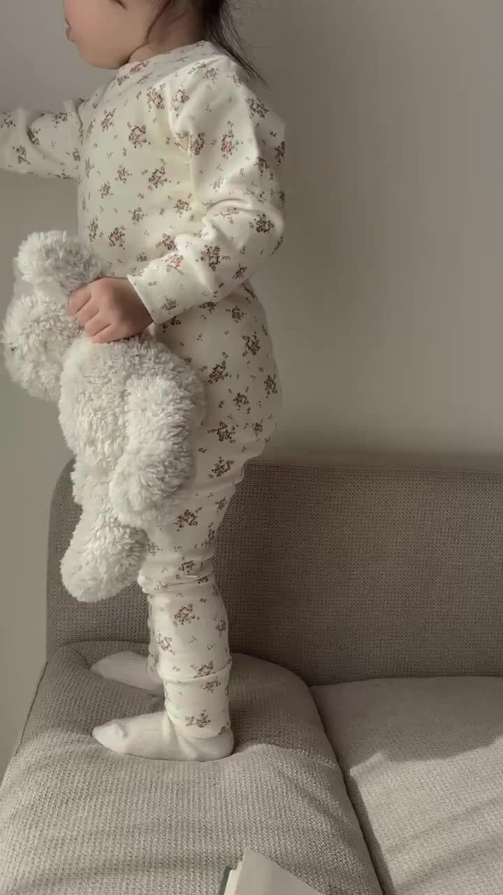 Guru Guru - Korean Baby Fashion - #babyoutfit - Floral Easywear Set - 3