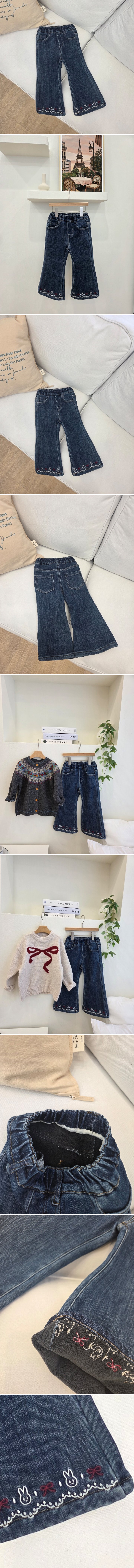 Rabbit Embroidery Fleece Denim Pants by Hanacoco for Child - view 1