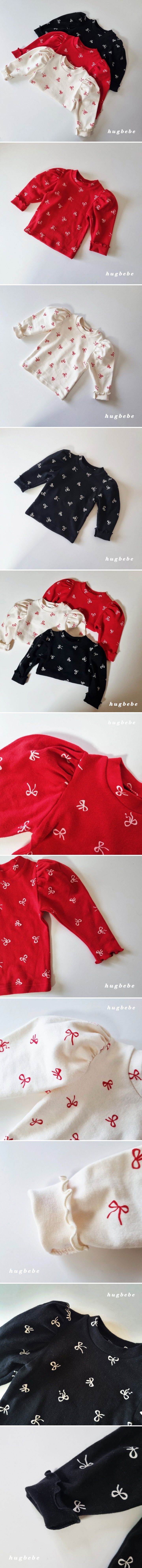 Hug Bebe - Korean Children Fashion - #Kfashion4kids - Ribbon Print Peach Span Tee