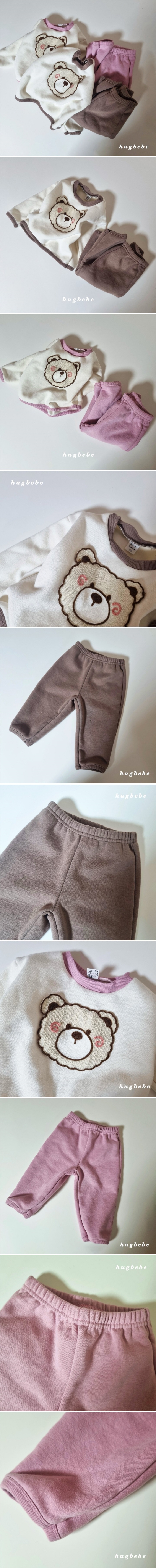 Hug Bebe - Korean Children Fashion - #fashionkids - Washed Blush Bear Fleece Set