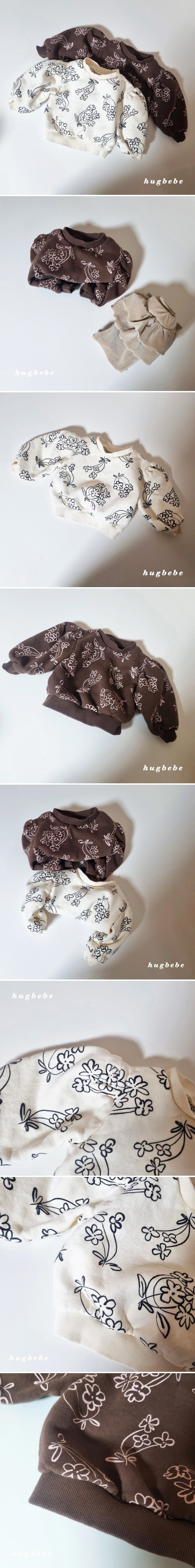 Hug Bebe - Korean Children Fashion - #kidsshorts - Washed Flower Print Double Fleece Sweatshirt