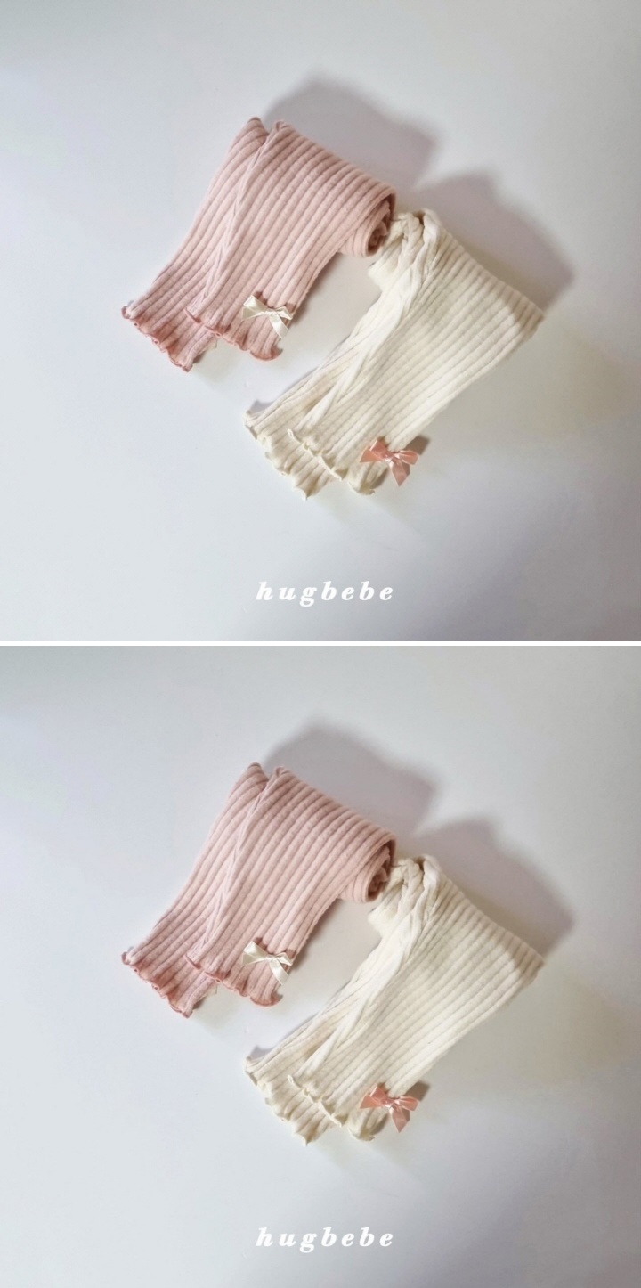 Hug Bebe - Korean Children Fashion - #kidzfashiontrend - Ribbon Peach Fleece Ribbed Leggings