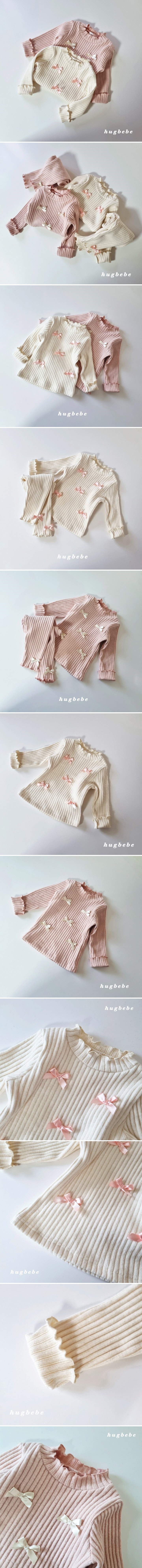 Hug Bebe - Korean Children Fashion - #littlefashionista - Ribbon Peach Fleece Ribbed Tee
