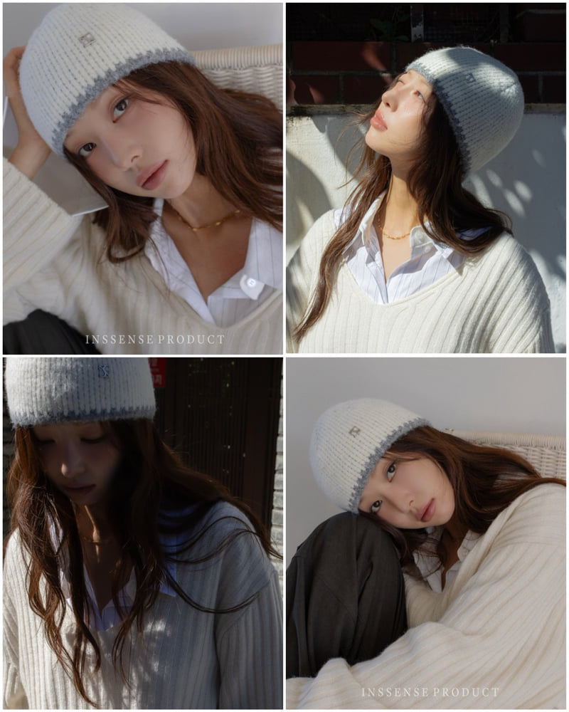 Inssense - Korean Women Fashion - #momslook - Two Tone Wool Symbol Knit Beanie