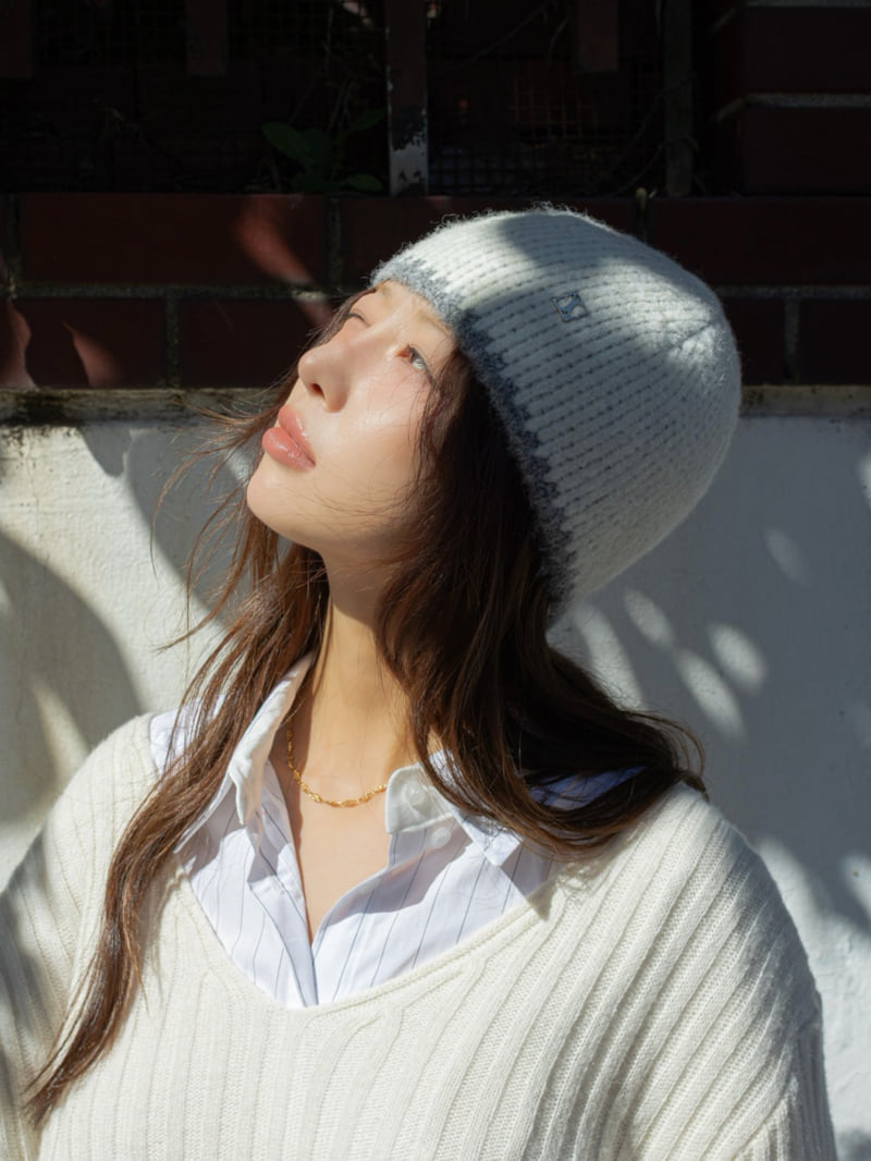 Inssense - Korean Women Fashion - #momslook - Two Tone Wool Symbol Knit Beanie - 3