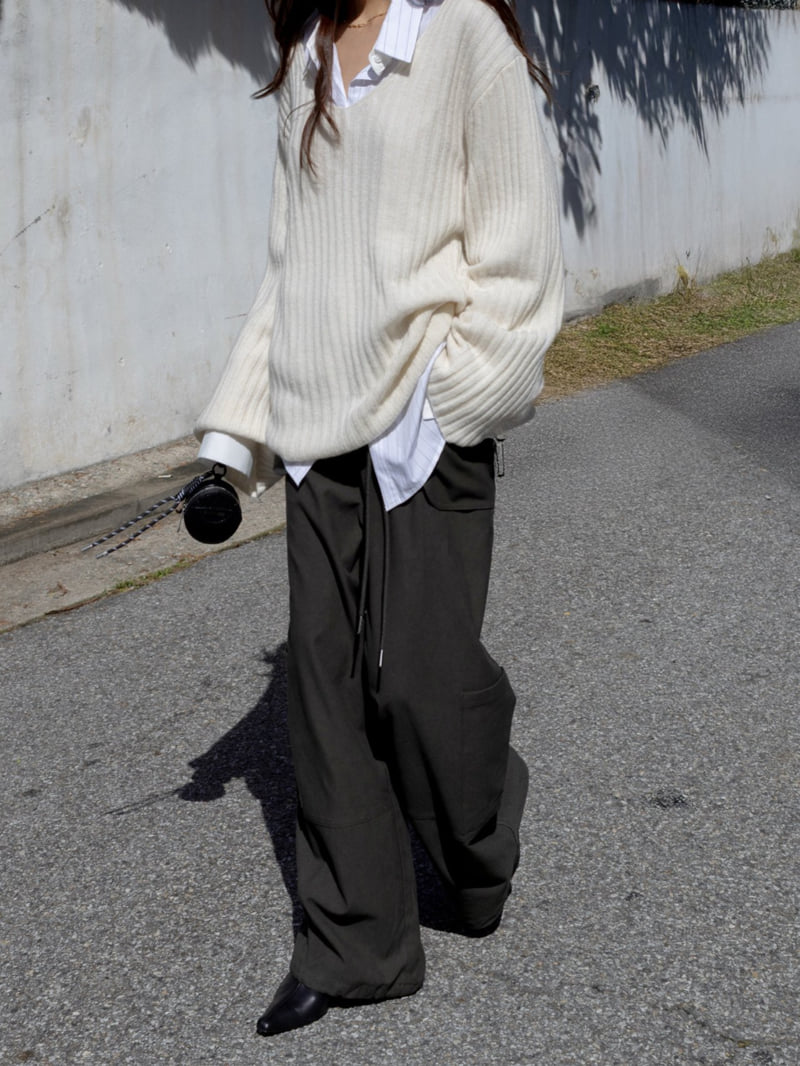 Inssense - Korean Women Fashion - #momslook - Peach Washed Multi Pocket Cargo Wide Pants - 5