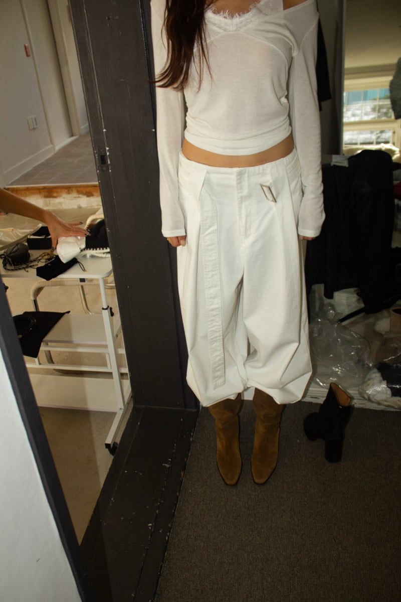 Inssense - Korean Women Fashion - #momslook - Premium Peach Volume Belted Wide Pants
