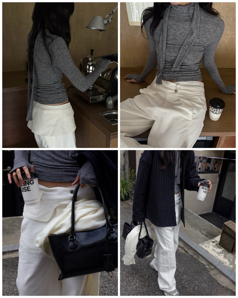 Inssense - Korean Women Fashion - #momslook - High Neck Tie Detail Warmer Tee