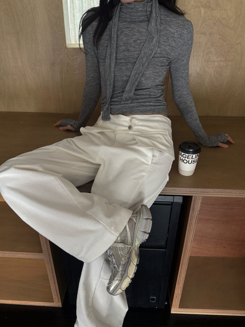 Inssense - Korean Women Fashion - #momslook - High Neck Tie Detail Warmer Tee - 3