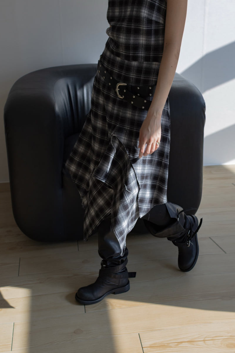 Inssense - Korean Women Fashion - #momslook - Vintage Washed Check Midi One-piece