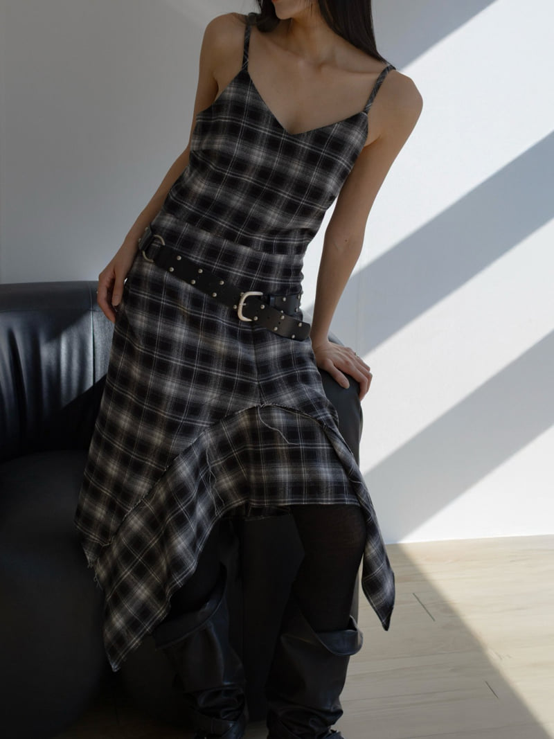 Inssense - Korean Women Fashion - #momslook - Vintage Washed Check Midi One-piece - 3