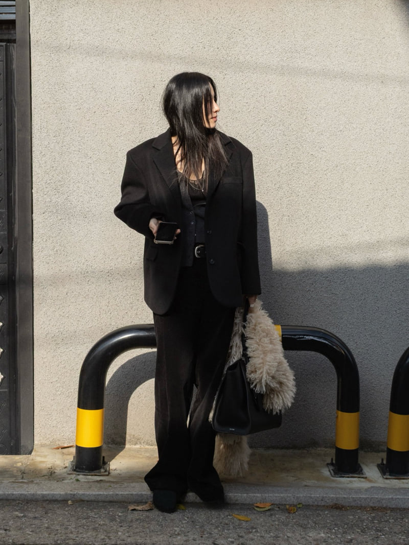 Inssense - Korean Women Fashion - #momslook - Curved Sleeve Wool Blend Tailored Jacket - 8