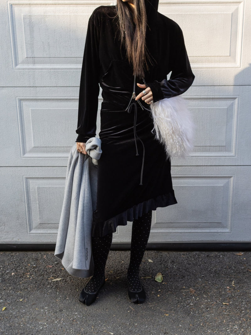 Inssense - Korean Women Fashion - #thelittlethings - Velvet Asymmetric Ruffle Midi Skirt - 4