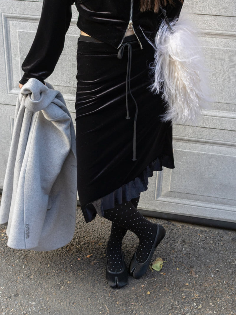 Inssense - Korean Women Fashion - #momslook - Velvet Asymmetric Ruffle Midi Skirt - 6
