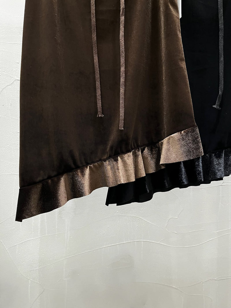 Inssense - Korean Women Fashion - #momslook - Velvet Asymmetric Ruffle Midi Skirt - 8