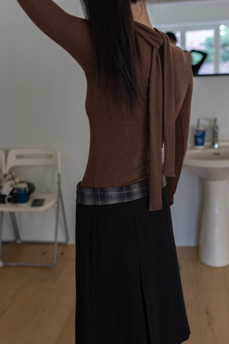 Inssense - Korean Women Fashion - #momslook - High Neck Tie Detail Warmer Tee - 3