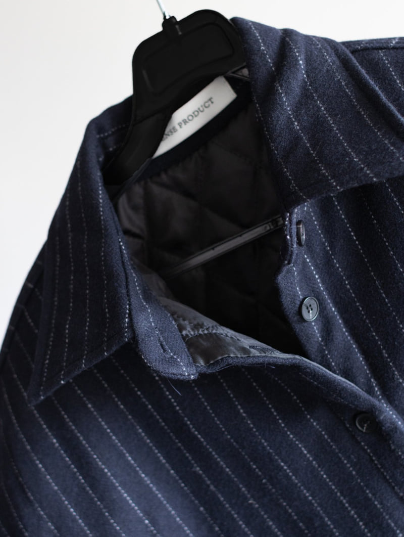 Inssense - Korean Women Fashion - #pursuepretty - Wool Stripe Quilted Oversized Shirt Jacket - 8
