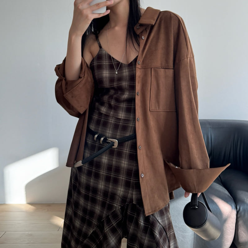Inssense - Korean Women Fashion - #vintagekidsstyle - Oversized Suede Shirt - 4