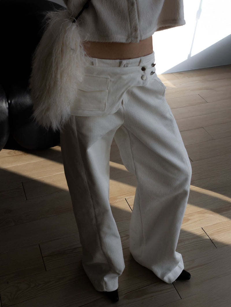 Inssense - Korean Women Fashion - #pursuepretty - Corduroy Belted Layered Pocket Wide Pants - 3