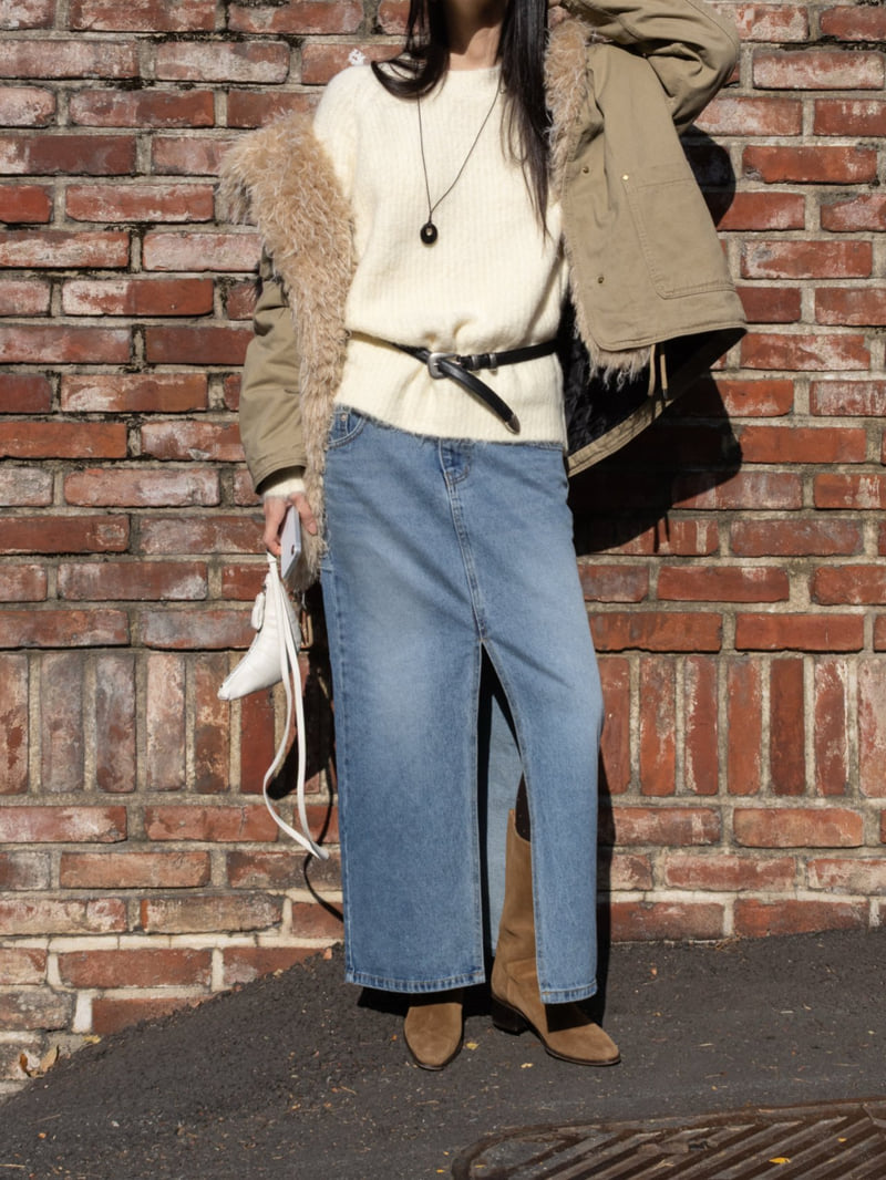 Inssense - Korean Women Fashion - #pursuepretty - Two Tone Front Slit Maxi Denim Skirt