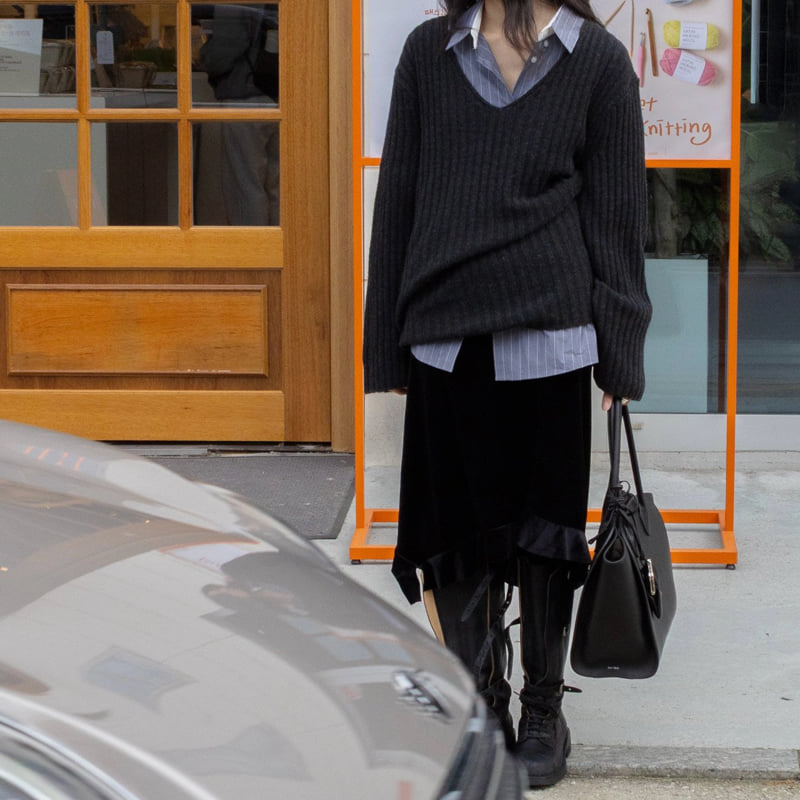 Inssense - Korean Women Fashion - #restrostyle - Velvet Ruffle Midi Skirt - 8