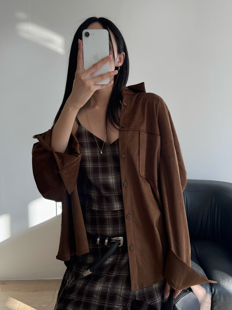 Inssense - Korean Women Fashion - #restrostyle - Oversized Suede Shirt - 5