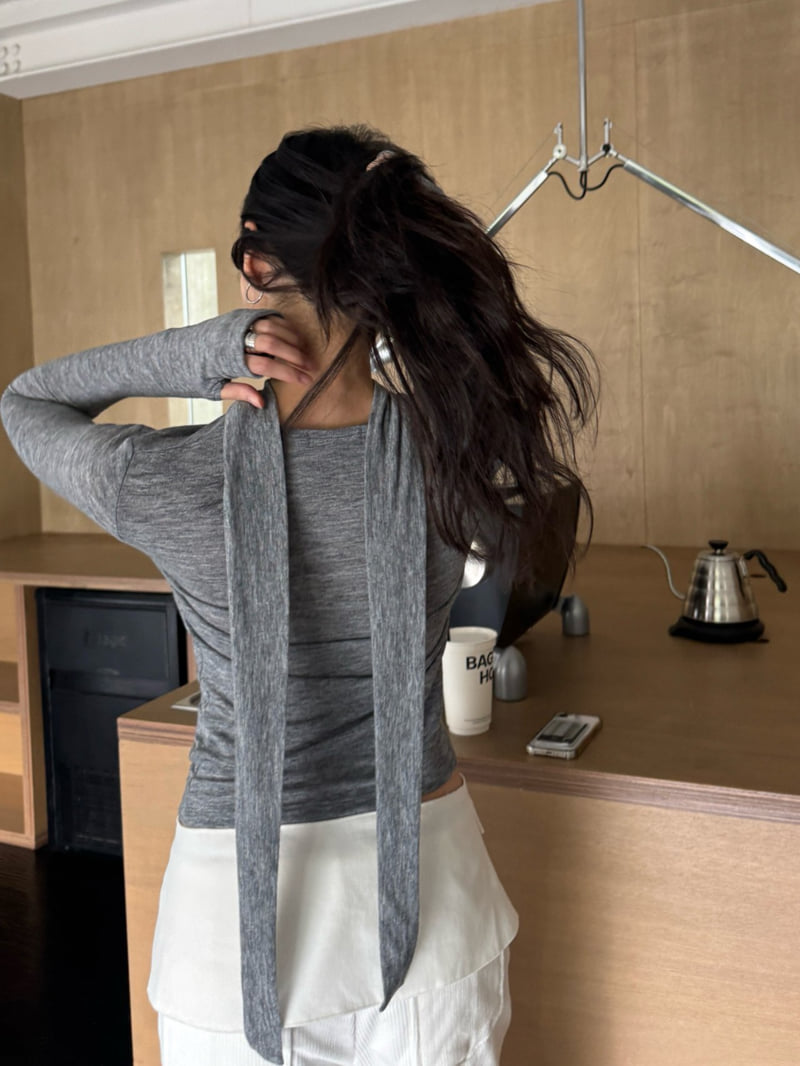 Inssense - Korean Women Fashion - #romanticstyle - High Neck Tie Detail Warmer Tee - 11