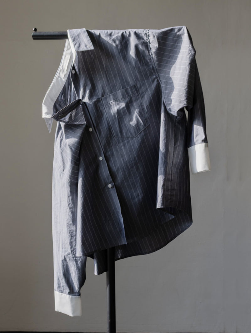 Inssense - Korean Women Fashion - #romanticstyle - Oversized White Contrast Stripe Shirt - 8