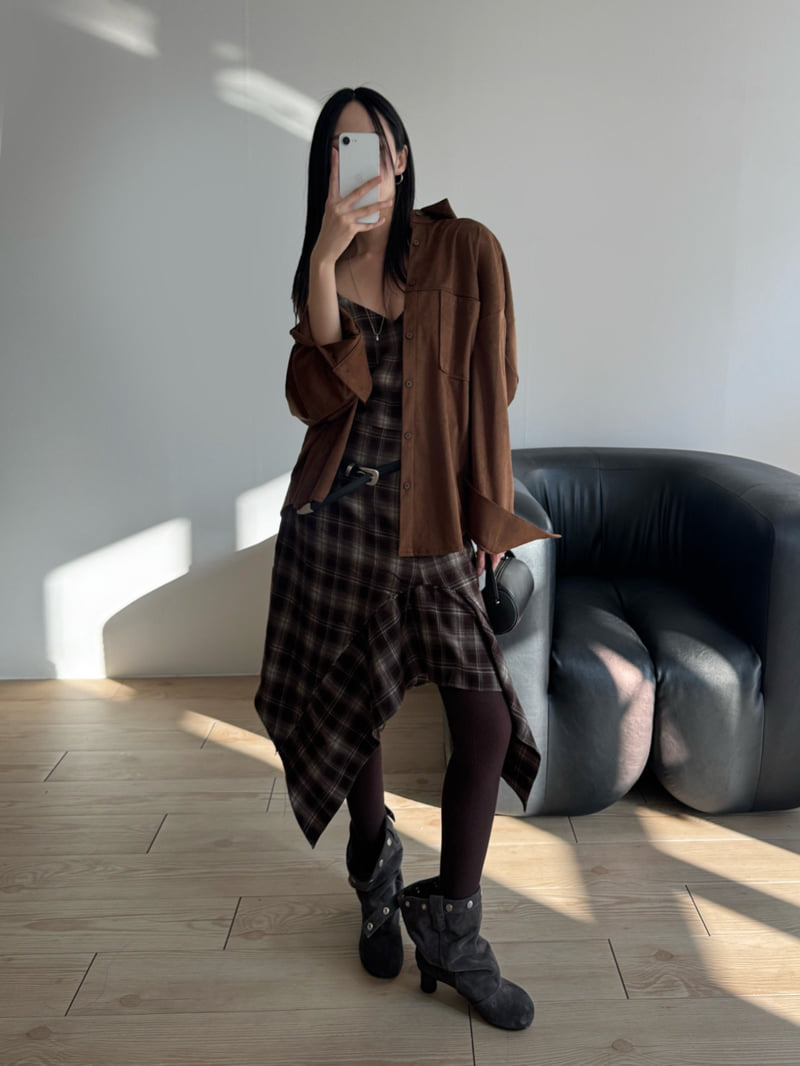 Inssense - Korean Women Fashion - #romanticstyle - Oversized Suede Shirt - 6