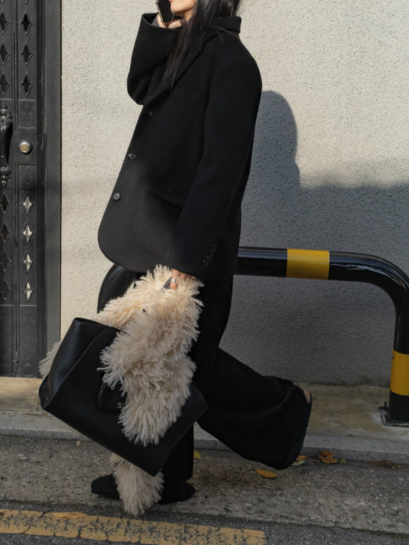 Inssense - Korean Women Fashion - #restrostyle - Curved Sleeve Wool Blend Tailored Jacket - 4