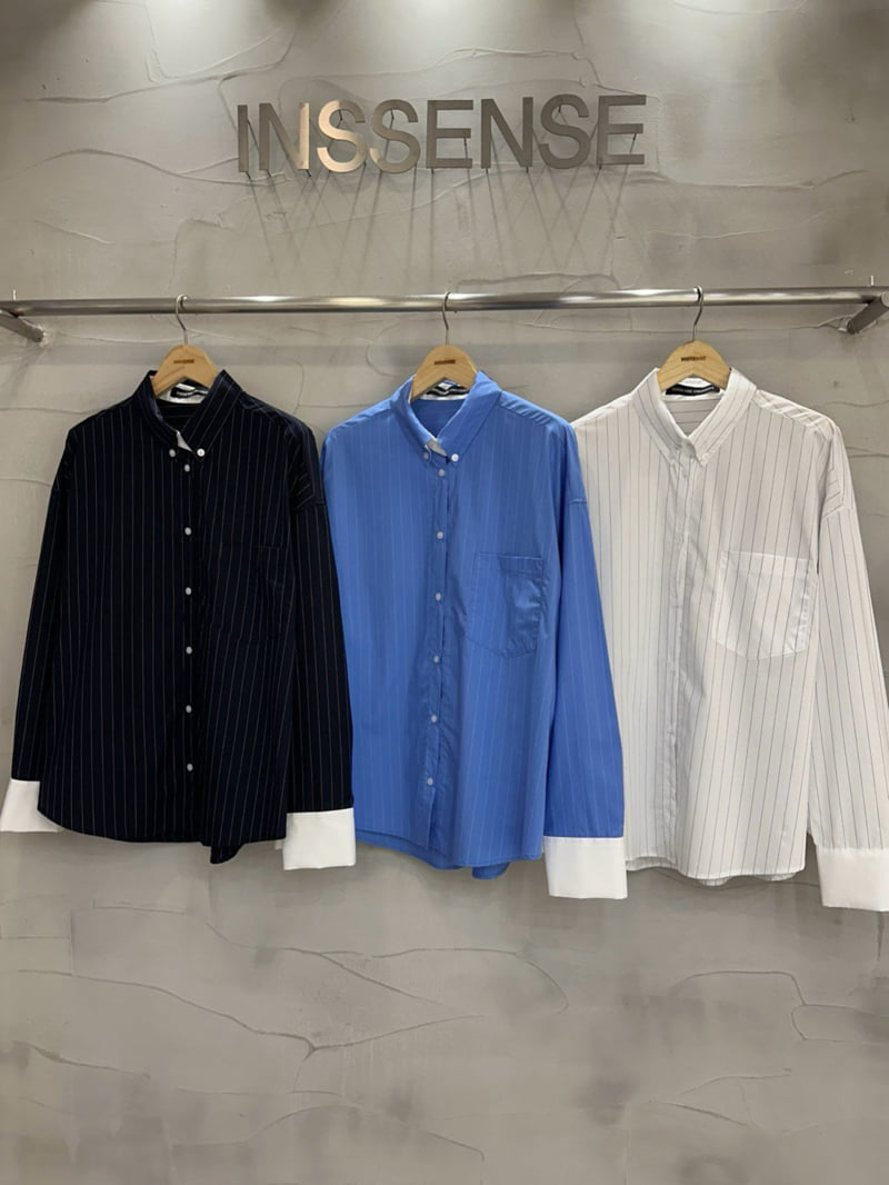 Inssense - Korean Women Fashion - #shopsmall - Oversized White Contrast Stripe Shirt - 9