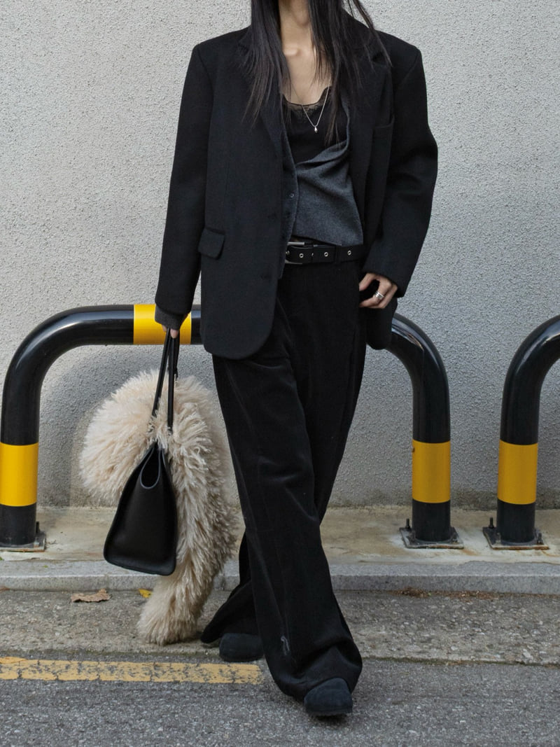 Inssense - Korean Women Fashion - #shopsmall - Curved Sleeve Wool Blend Tailored Jacket - 5