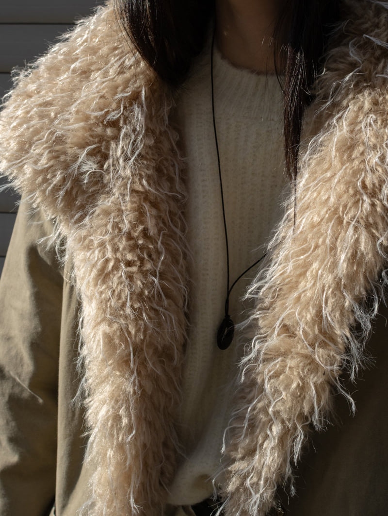 Inssense - Korean Women Fashion - #shopsmall - Shearling Collar Washed Military Jumper - 2