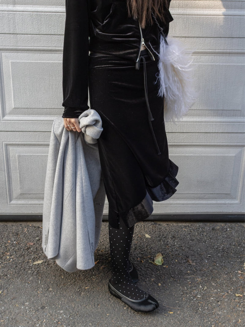 Inssense - Korean Women Fashion - #shopsmall - Velvet Asymmetric Ruffle Midi Skirt