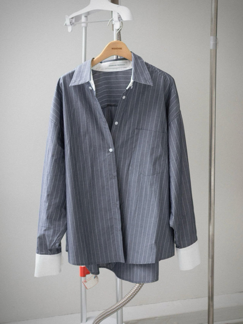 Inssense - Korean Women Fashion - #thatsdarling - Oversized White Contrast Stripe Shirt - 10
