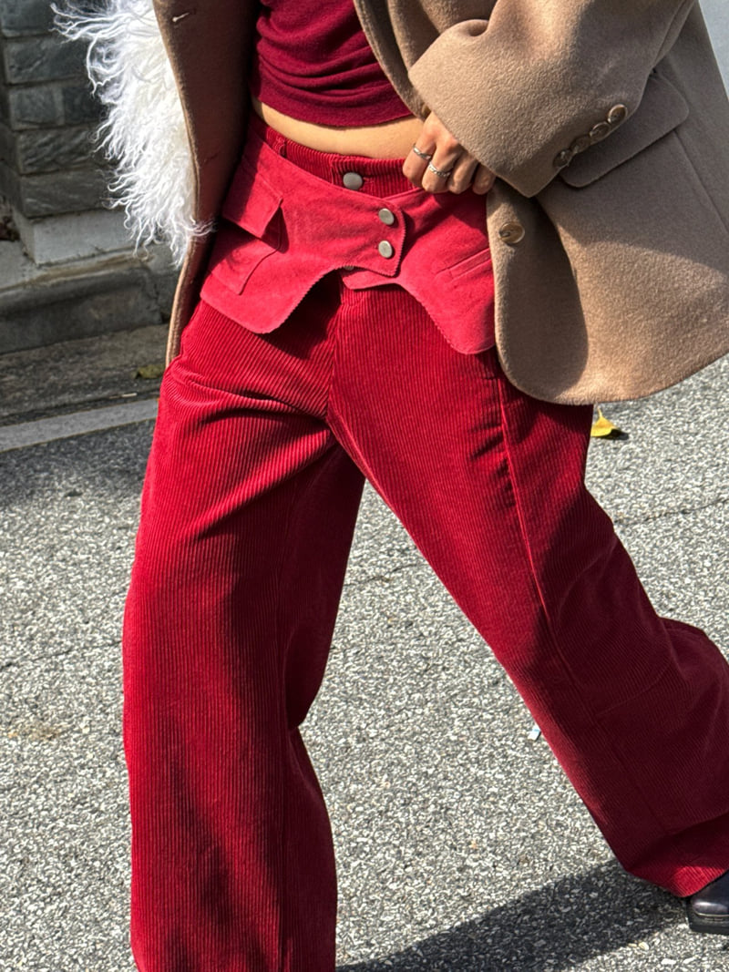 Inssense - Korean Women Fashion - #vintageinspired - Corduroy Belted Layered Pocket Wide Pants - 9