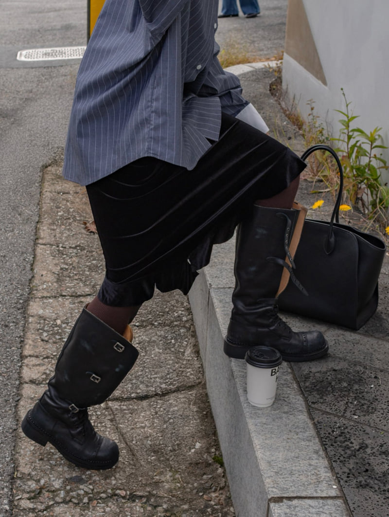 Inssense - Korean Women Fashion - #vintageinspired - Velvet Ruffle Midi Skirt - 5