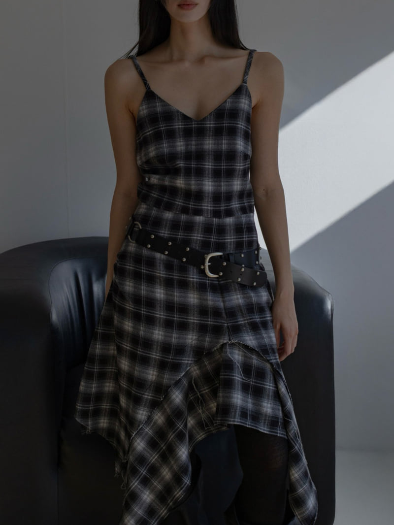 Inssense - Korean Women Fashion - #vintageinspired - Vintage Washed Check Midi One-piece - 5