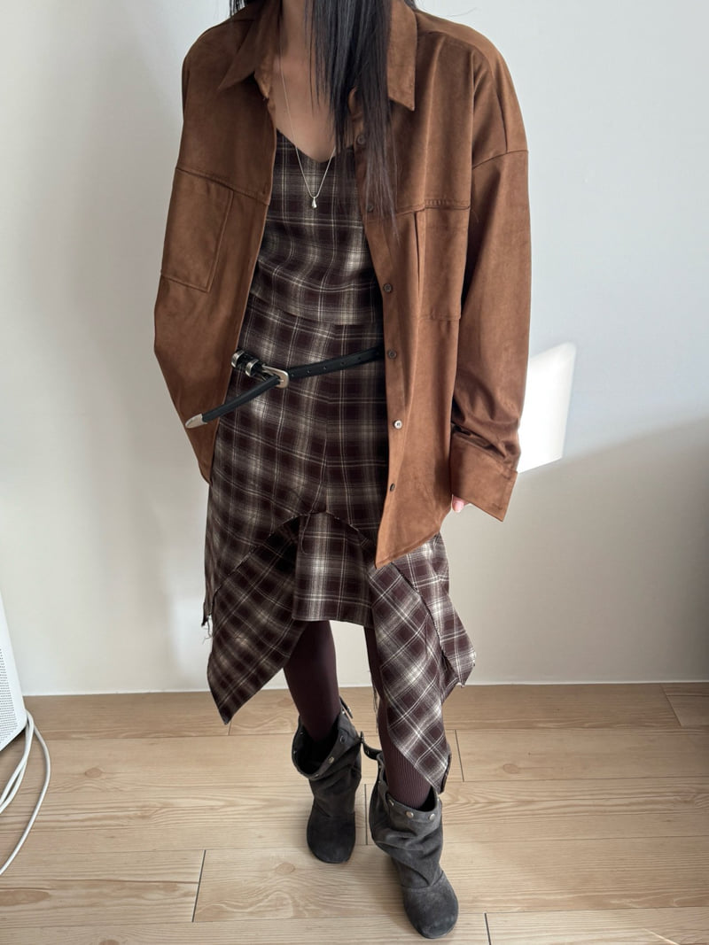 Inssense - Korean Women Fashion - #vintageinspired - Oversized Suede Shirt - 2