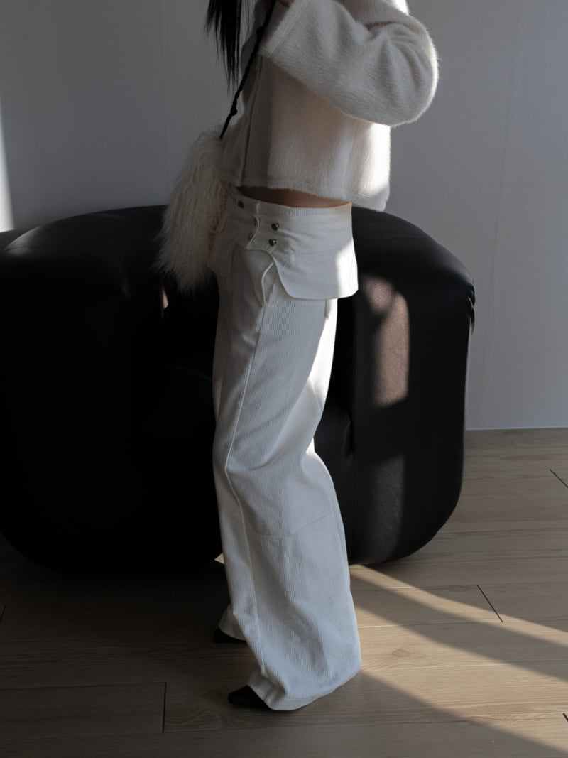 Inssense - Korean Women Fashion - #vintageinspired - Corduroy Belted Layered Pocket Wide Pants
