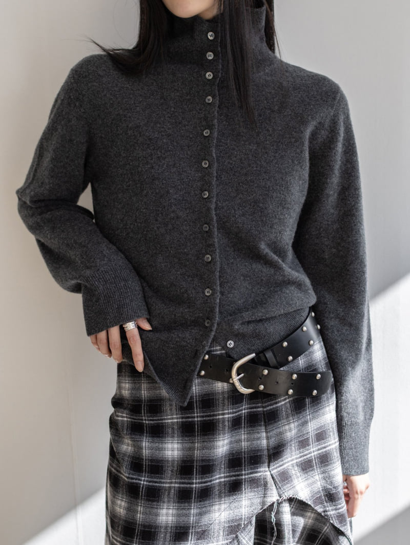 Inssense - Korean Women Fashion - #vintagekidsstyle - Merino High Neck Button Up Knit Cardigan - 5
