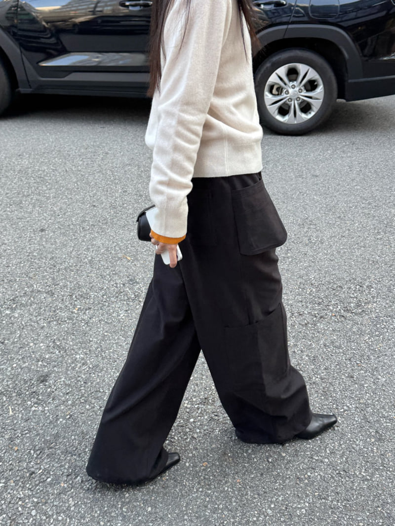 Inssense - Korean Women Fashion - #vintageinspired - Peach Washed Multi Pocket Cargo Wide Pants - 4