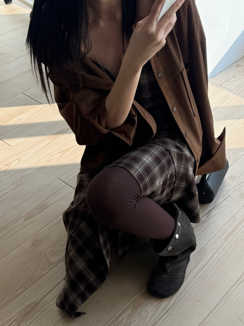 Inssense - Korean Women Fashion - #vintagekidsstyle - Oversized Suede Shirt - 3