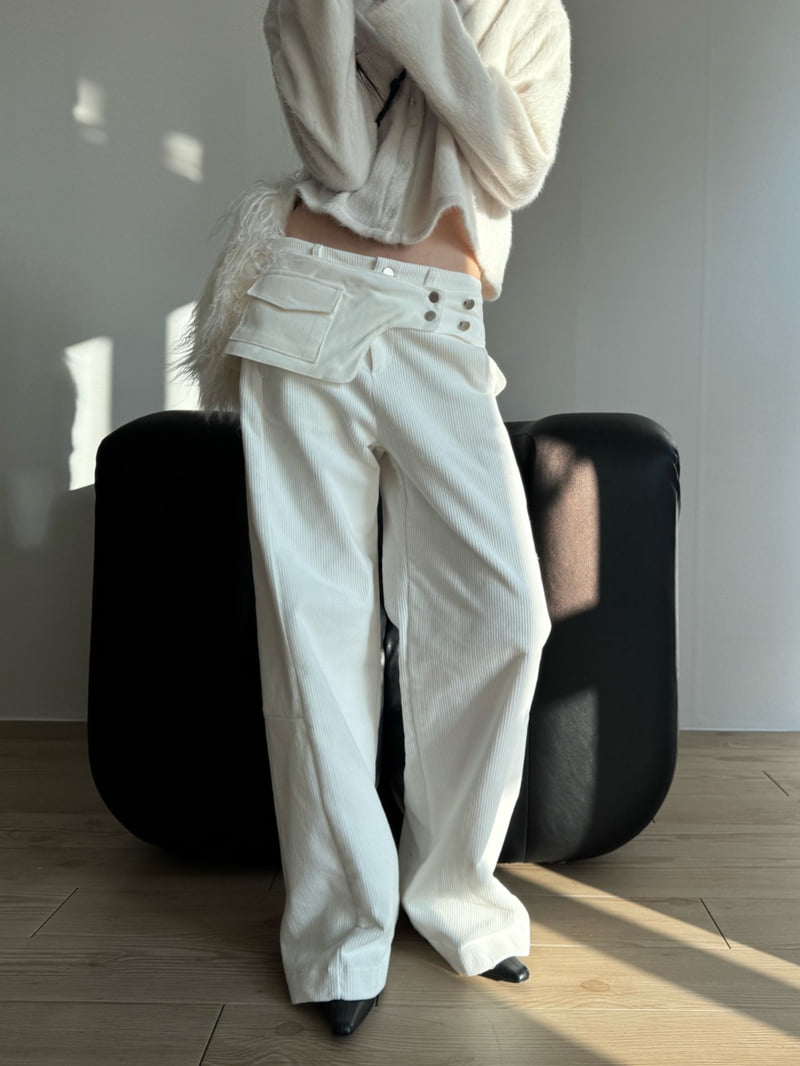 Inssense - Korean Women Fashion - #vintagekidsstyle - Corduroy Belted Layered Pocket Wide Pants - 2
