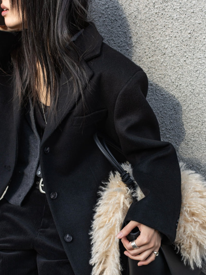 Inssense - Korean Women Fashion - #vintagekidsstyle - Curved Sleeve Wool Blend Tailored Jacket
