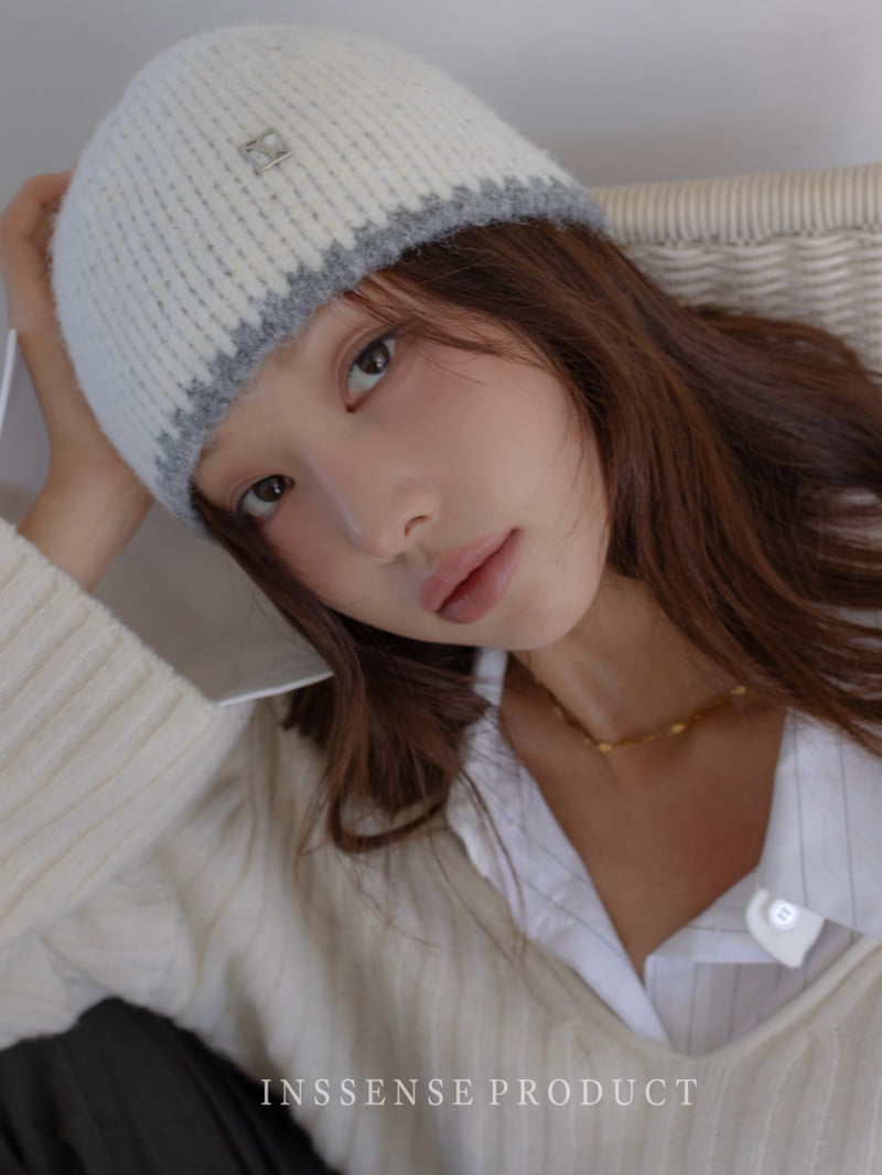 Inssense - Korean Women Fashion - #womensfashion - Two Tone Wool Symbol Knit Beanie - 2