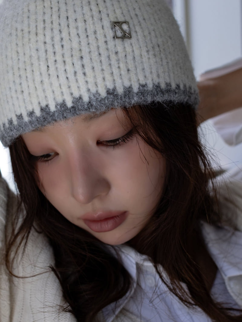 Inssense - Korean Women Fashion - #womensfashion - Two Tone Wool Symbol Knit Beanie - 6