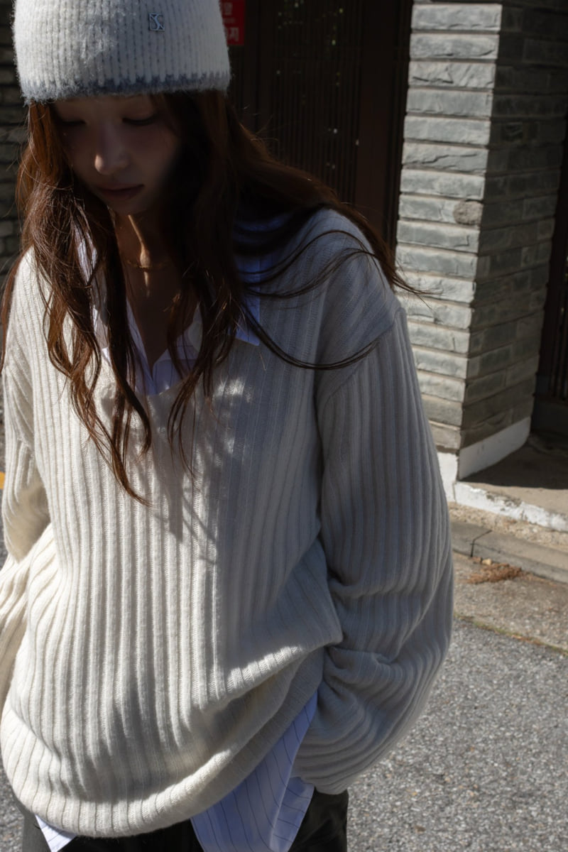 Inssense - Korean Women Fashion - #womensfashion - Oversized Merino Wool V Neck Knit