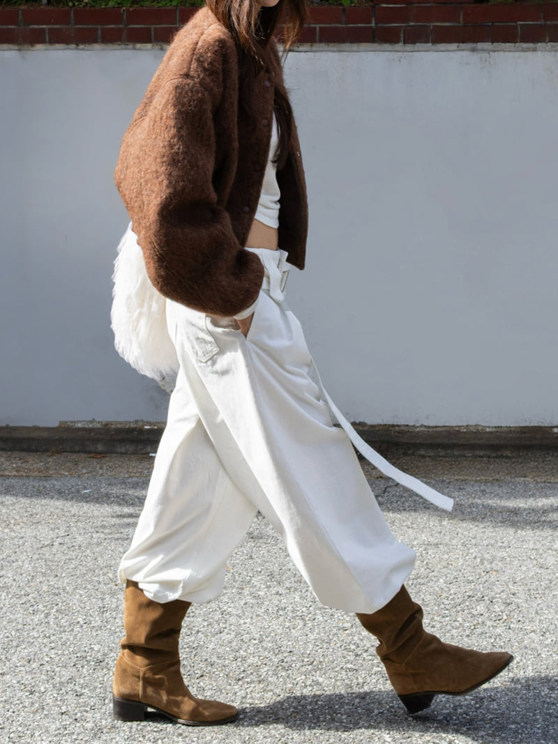 Inssense - Korean Women Fashion - #womensfashion - Premium Peach Volume Belted Wide Pants - 10